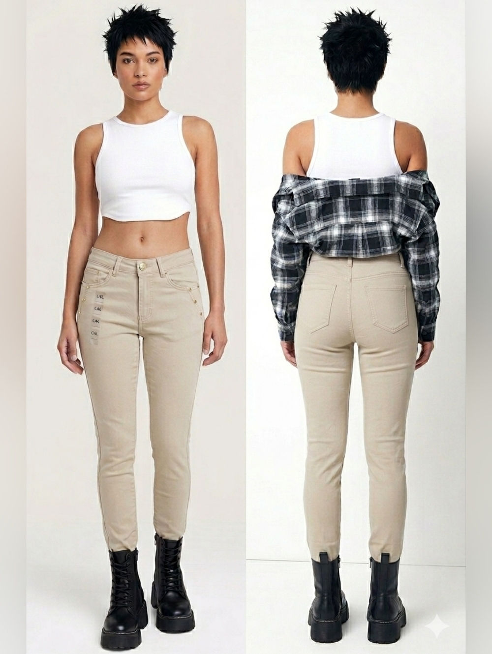 Nwt Y2K Dereon High-Rise Skinny Pants – Sand Gold tone Hrdwr Fleur De Lis L/XL